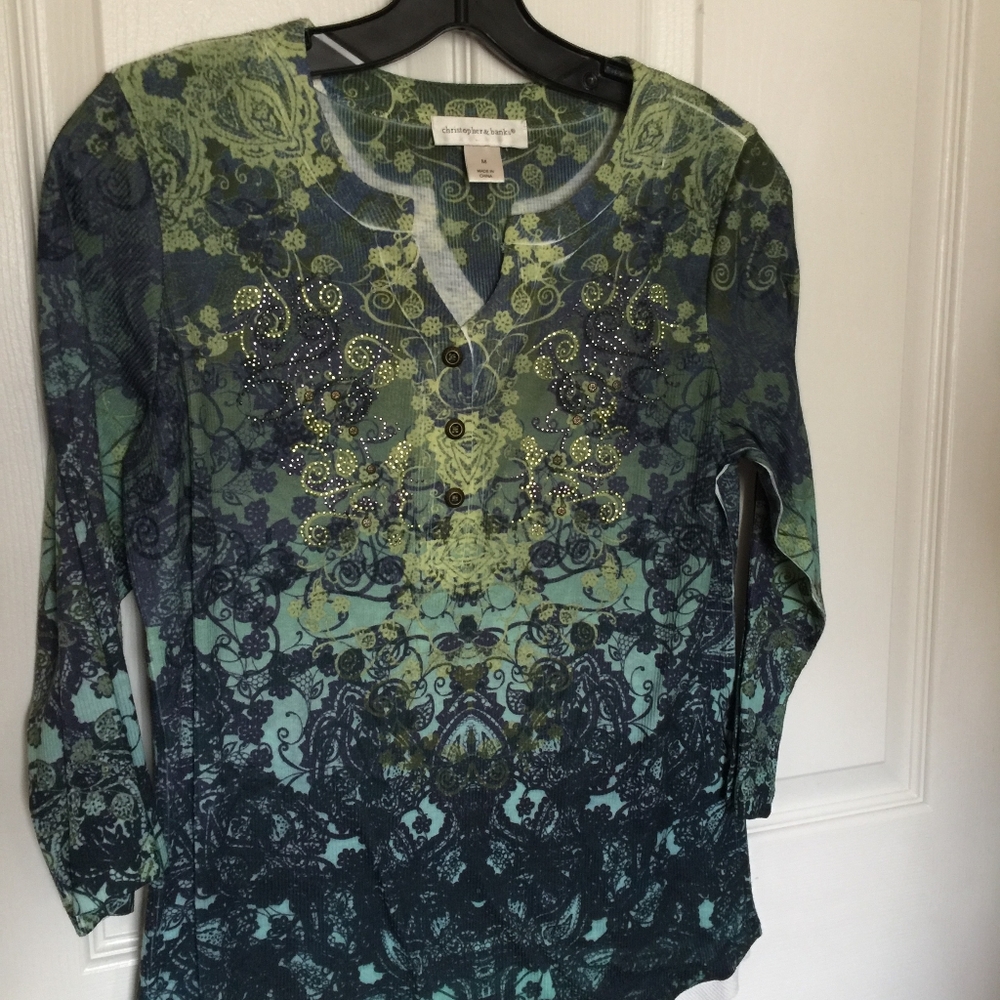 Christopher & Banks blue & Green print top
